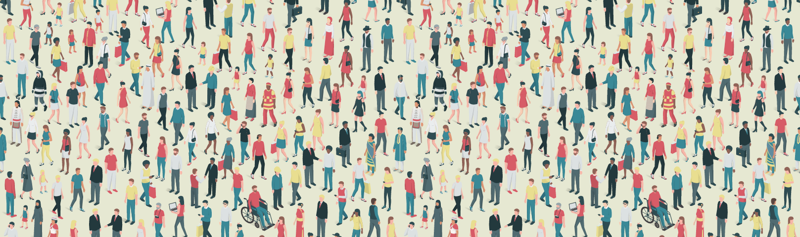 Illustration of a crowd from above walking in all directions